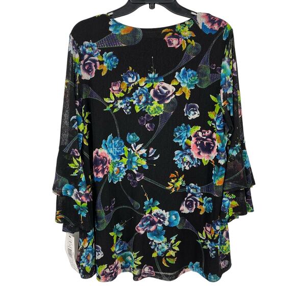 New Calessa Floral Mesh Layered Tunic Shirt Plus Size 2X Layered 3/4 sleeves - Picture 3 of 7